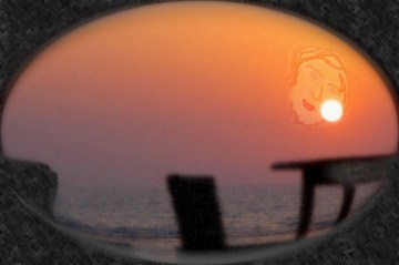 She floats in her beach chair photo digital art montage ©2013 Michael Dickel