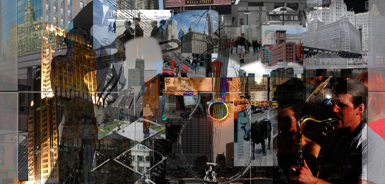 Blue Notes Digital Art / Photo Collage ©2011 Michael Dickel The American-Israeli poet Michael Dickel created this digital art from his own photographs. The image itself accompanies his poem of the same title, "Blue Notes." "Blue Notes Poem" uses this image as background, with the words and title of the poem arranged on the images as part of the digital art.